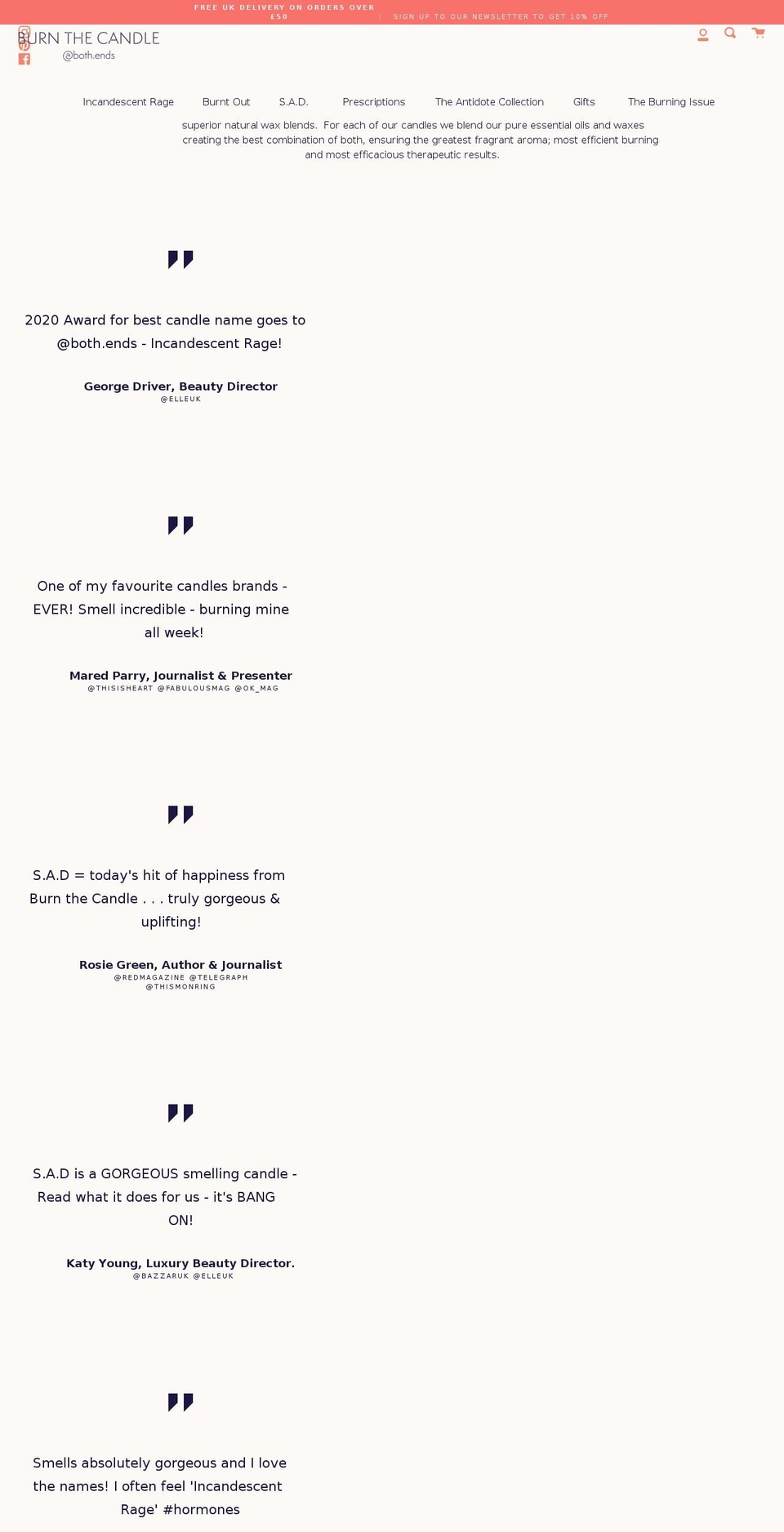 burnthecandle.com shopify website screenshot