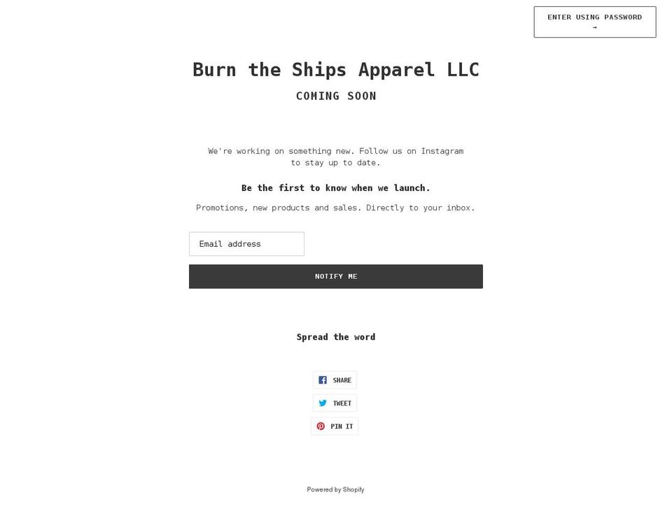 burntheships.co shopify website screenshot