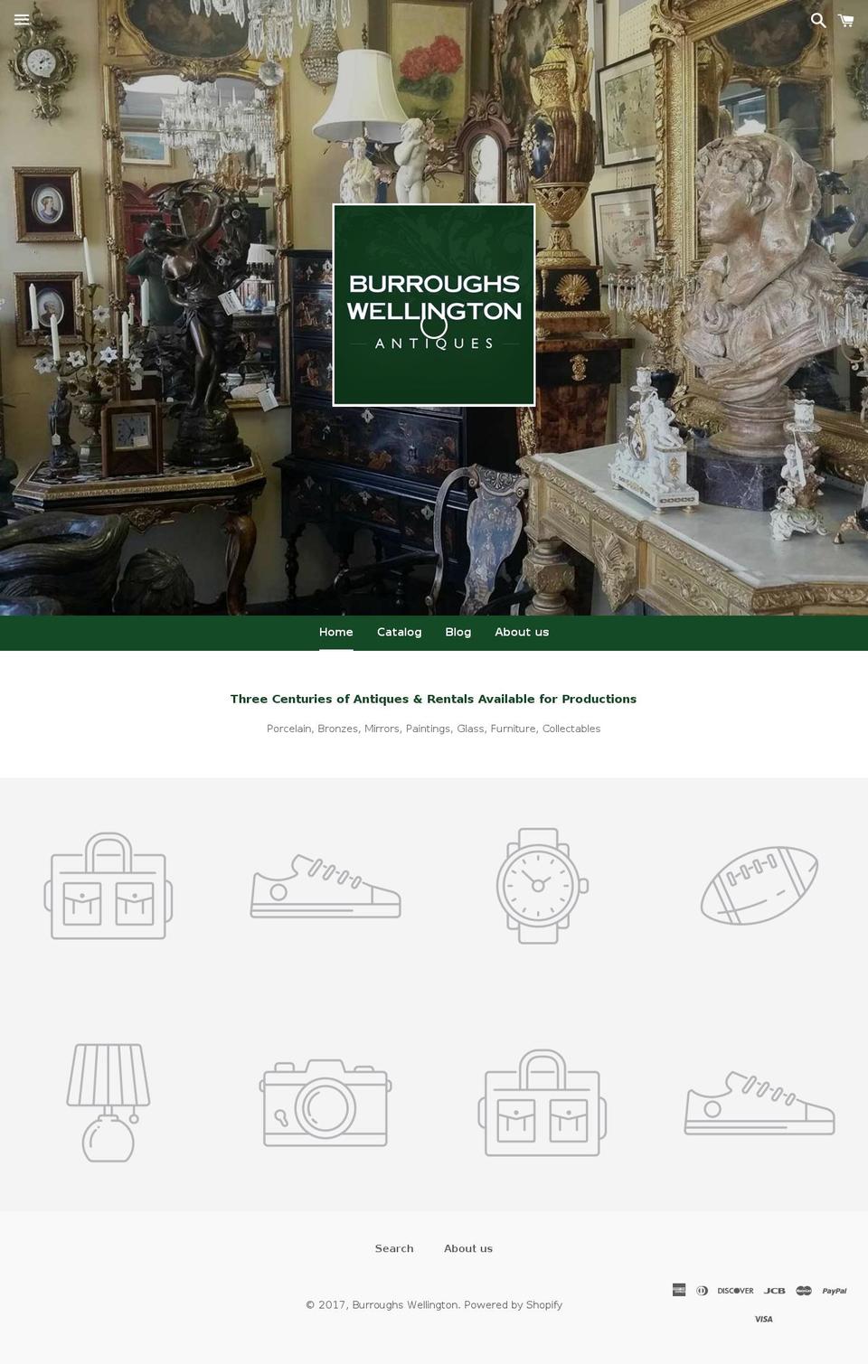 burroughswellingtonantiques.com shopify website screenshot