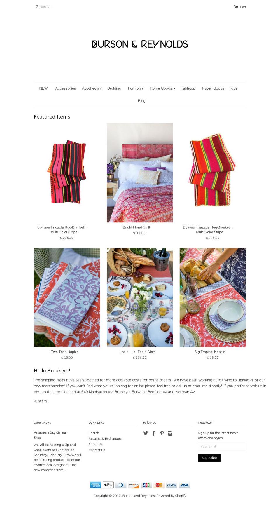 bursonandreynolds.com shopify website screenshot