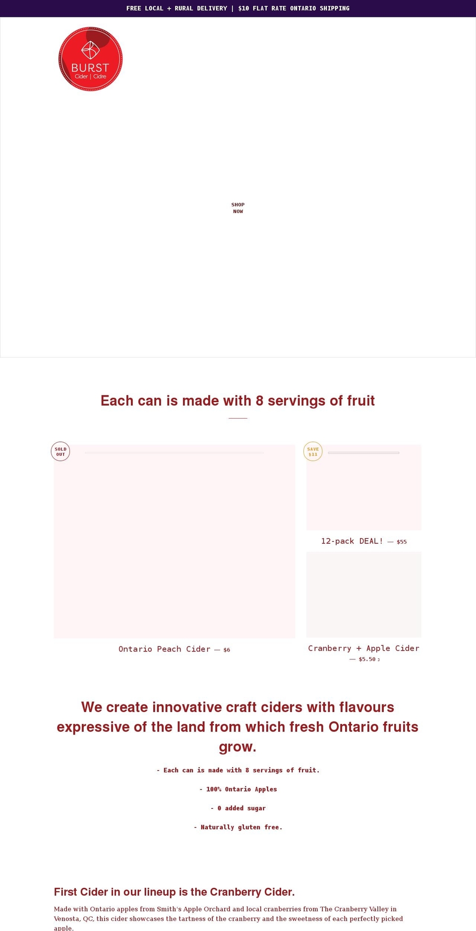 burstciders.ca shopify website screenshot