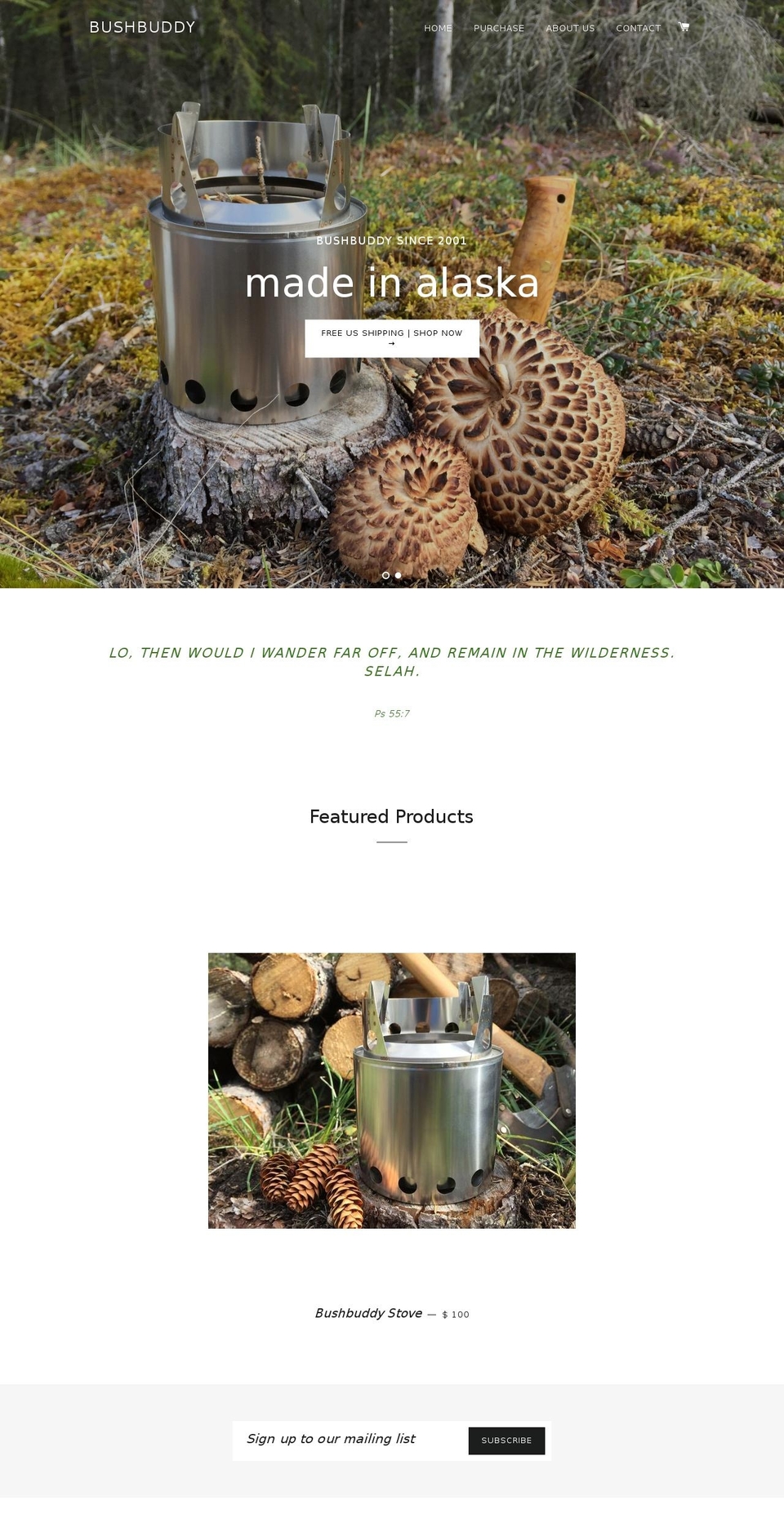 bushbuddystove.com shopify website screenshot
