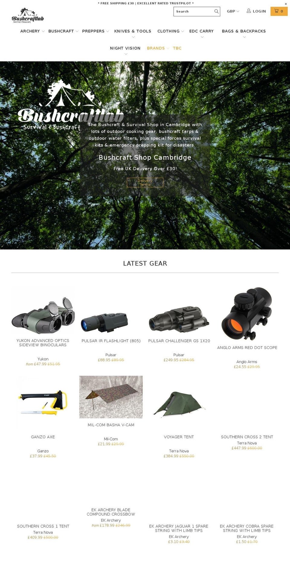 bushcraftlab.co.uk shopify website screenshot