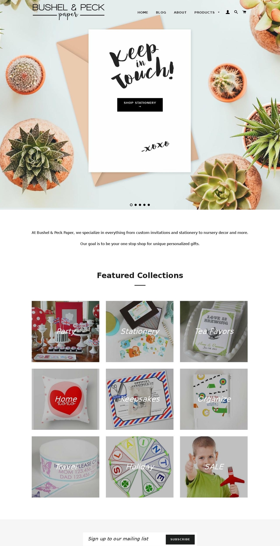 bushelandpeckpaper.com shopify website screenshot