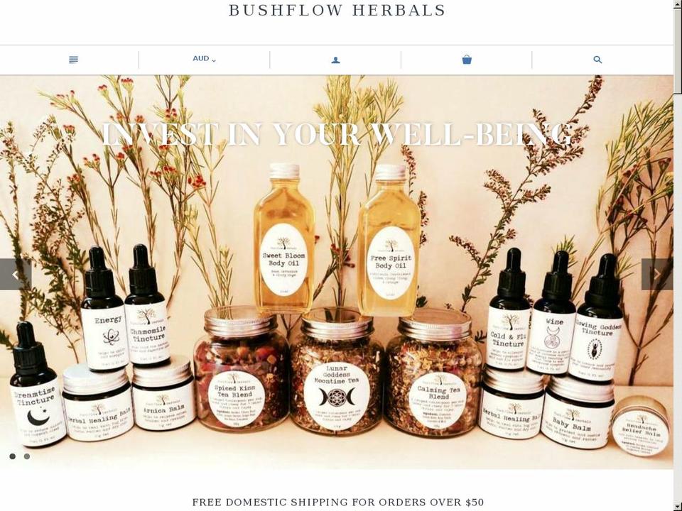 bushflowherbals.com shopify website screenshot