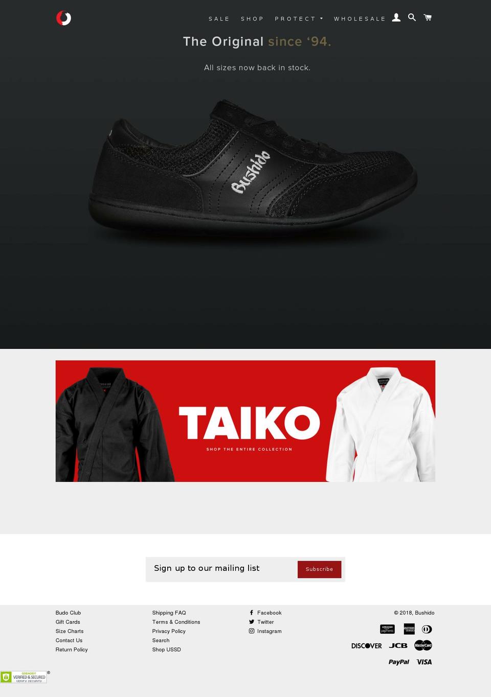 bushidomartialarts.com shopify website screenshot