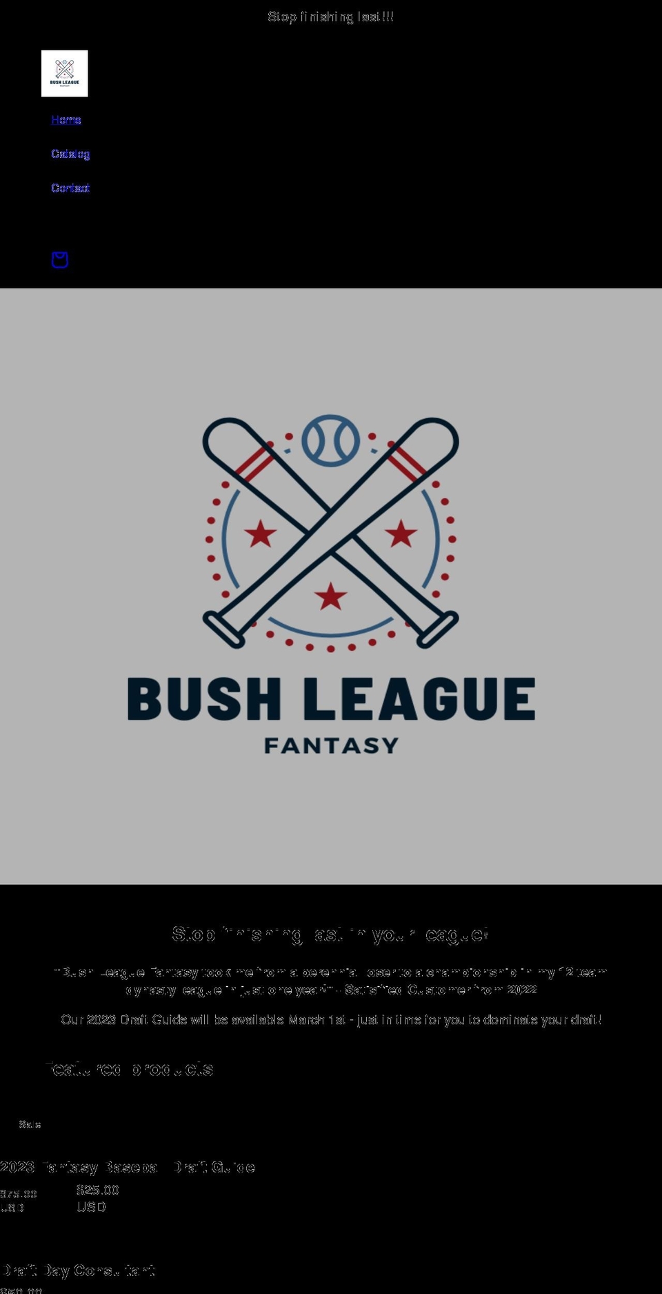 bushleaguefantasy.com shopify website screenshot