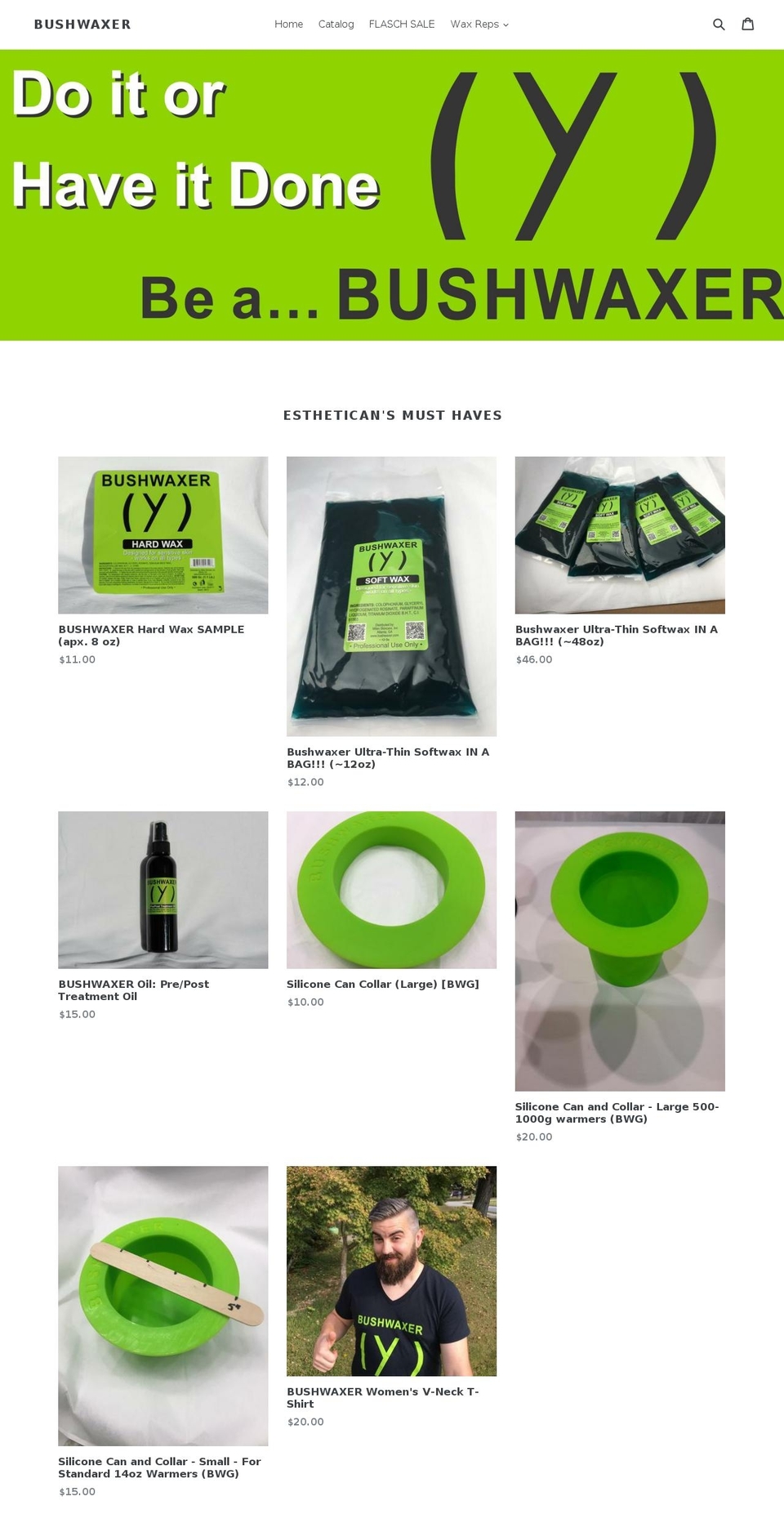 bushwaxer.net shopify website screenshot