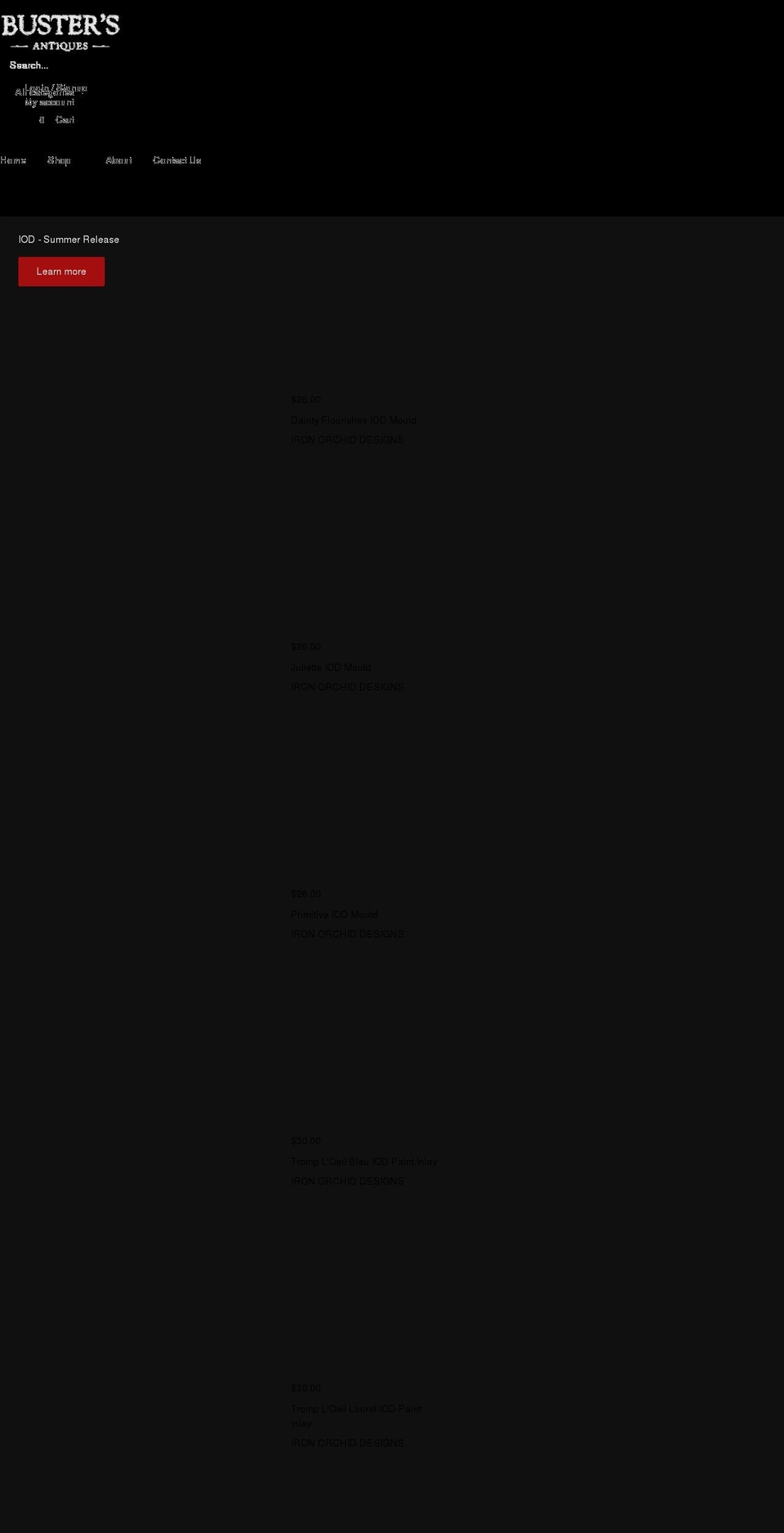bustersantiques.com shopify website screenshot
