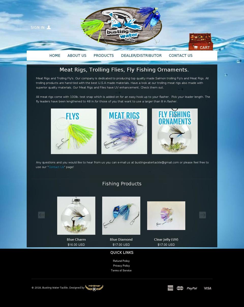 bustingwatertackle.com shopify website screenshot