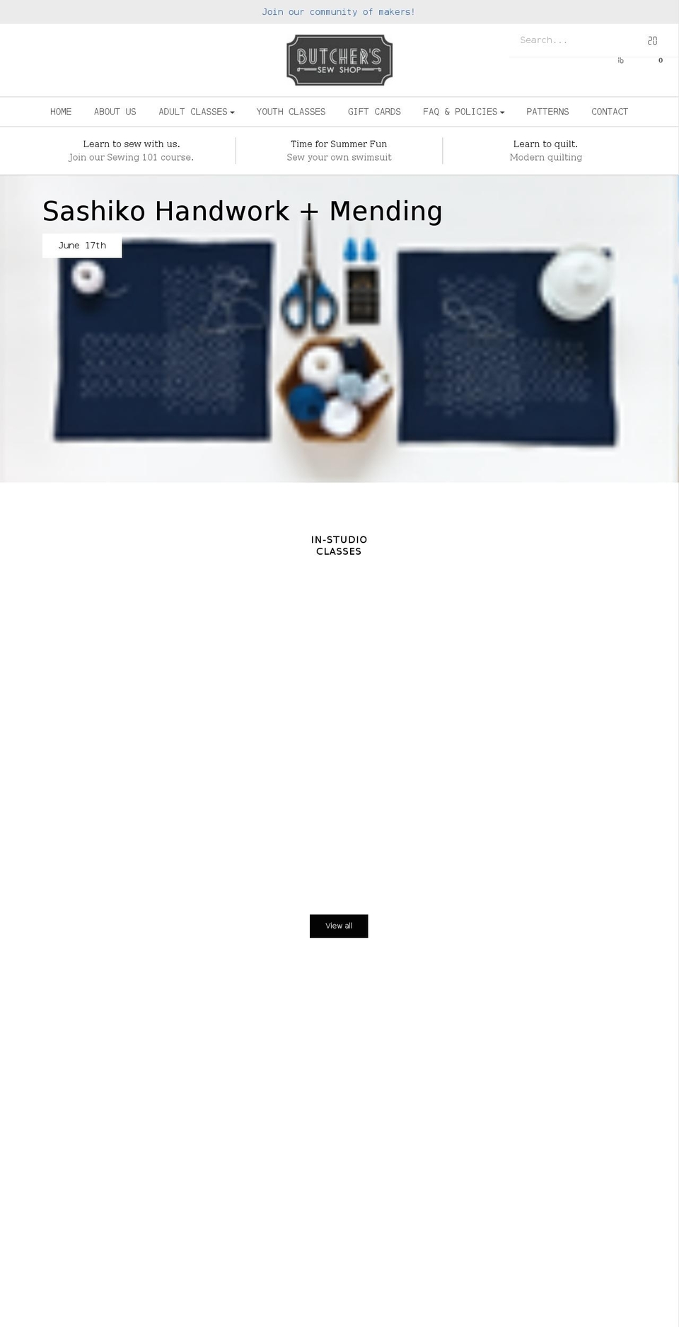 butcherssewshop.com shopify website screenshot