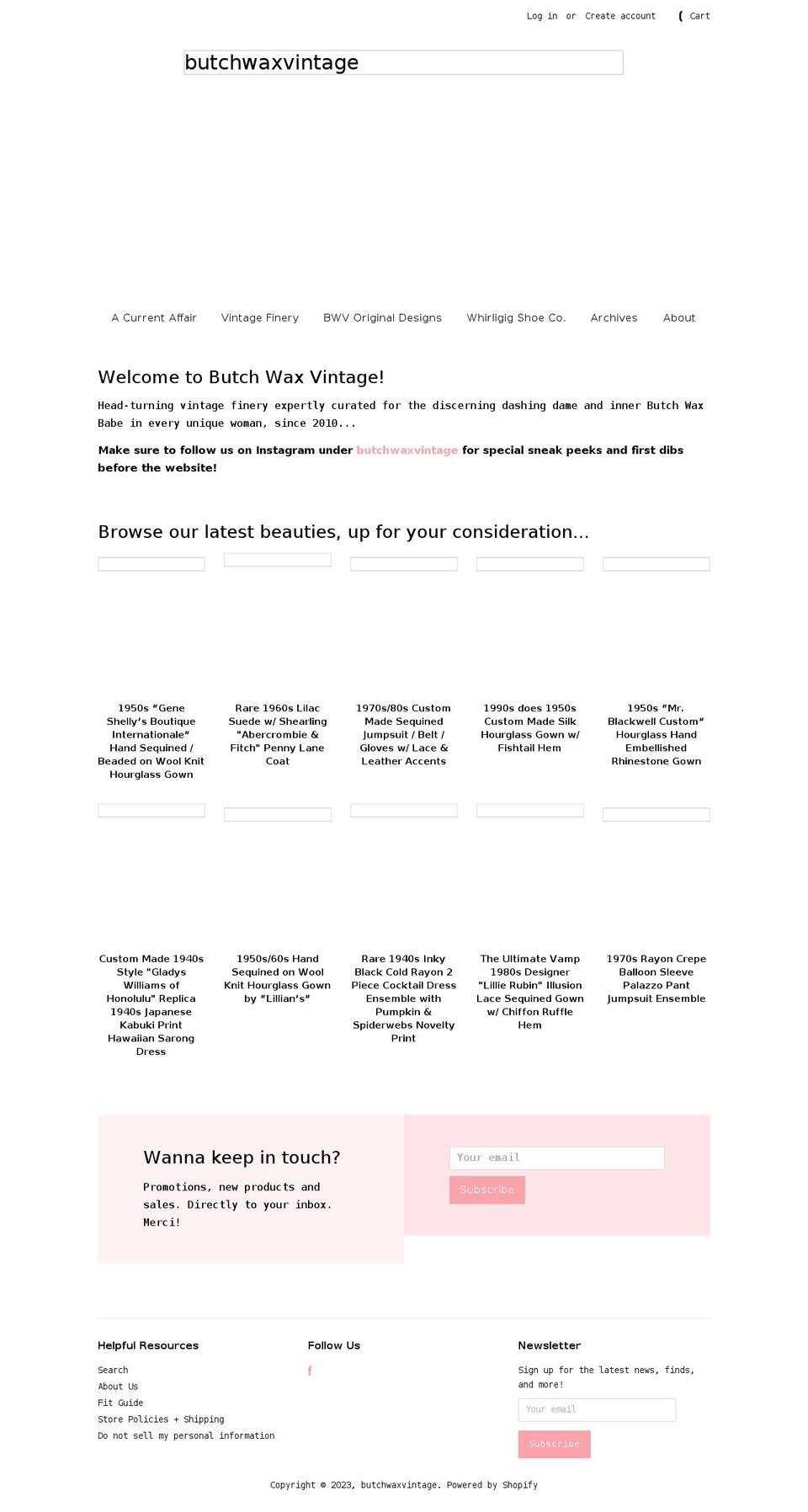 butchwaxvintage.com shopify website screenshot