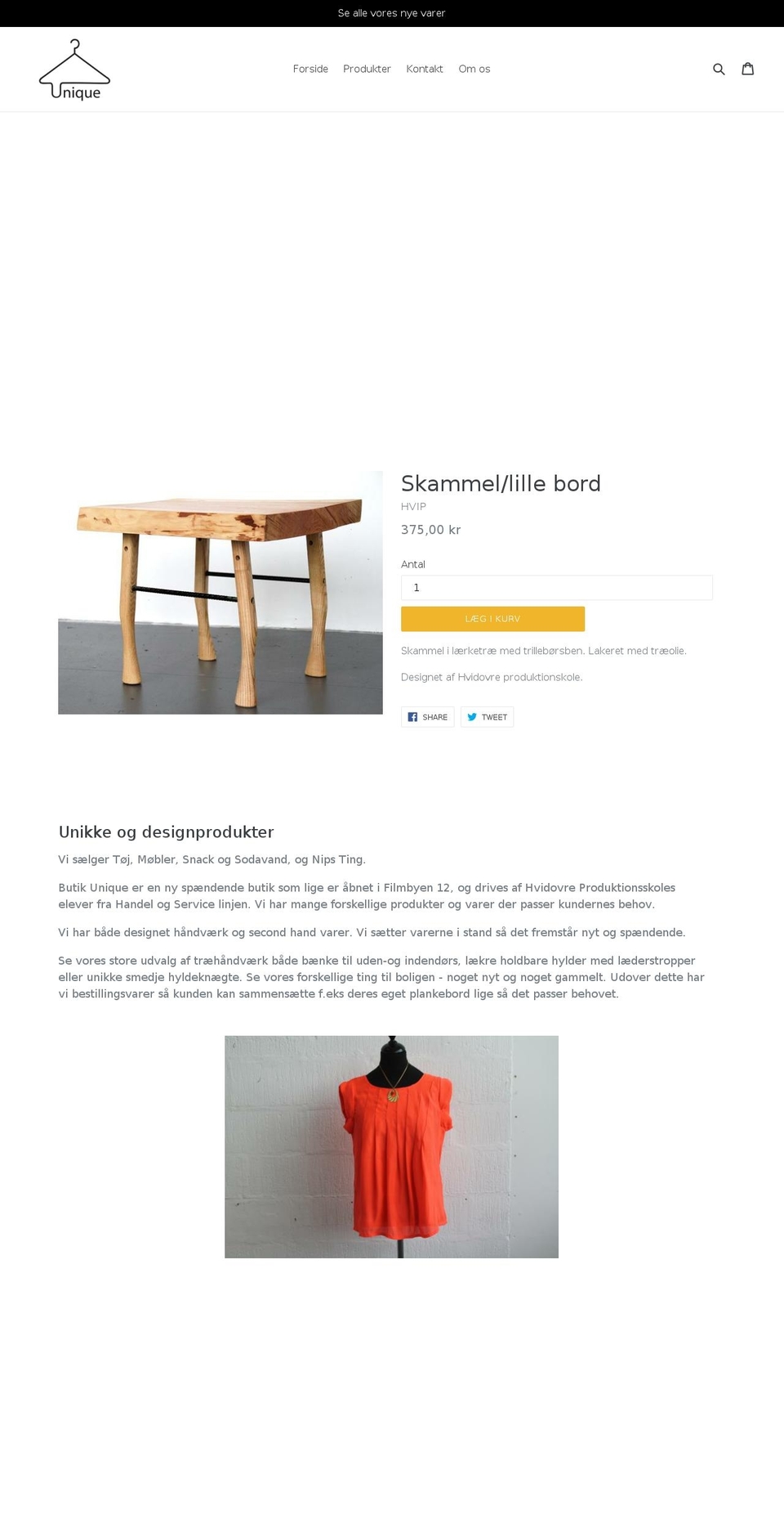 Unique Shopify theme site example butikunique.dk