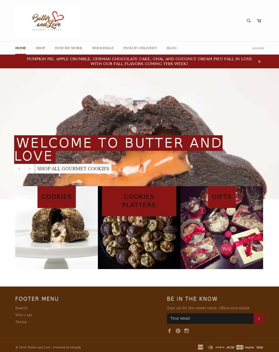 butterandlovecookies.com — Shopify storefront screenshot