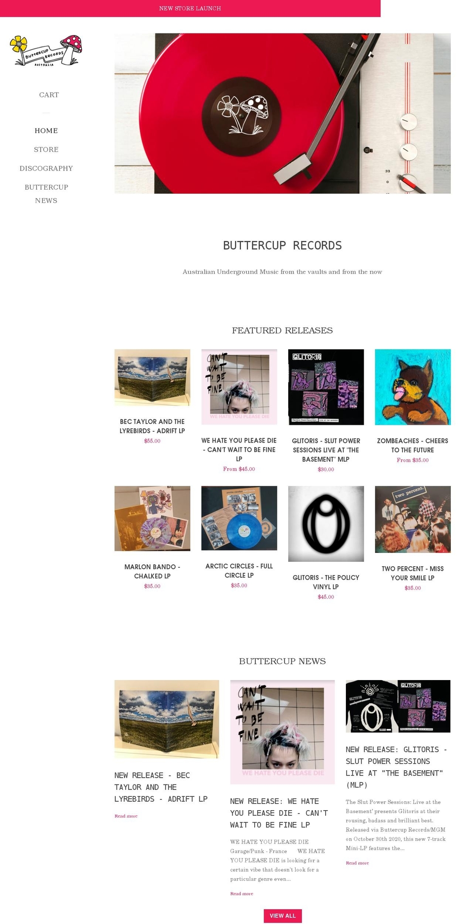 buttercuprecords.com shopify website screenshot
