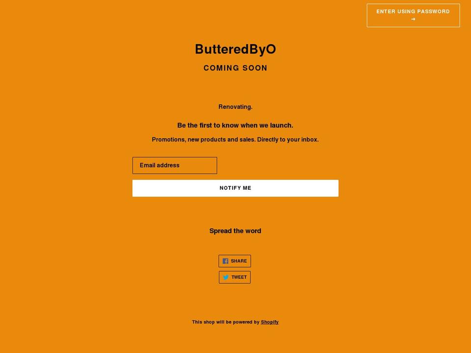butteredbyo.com shopify website screenshot