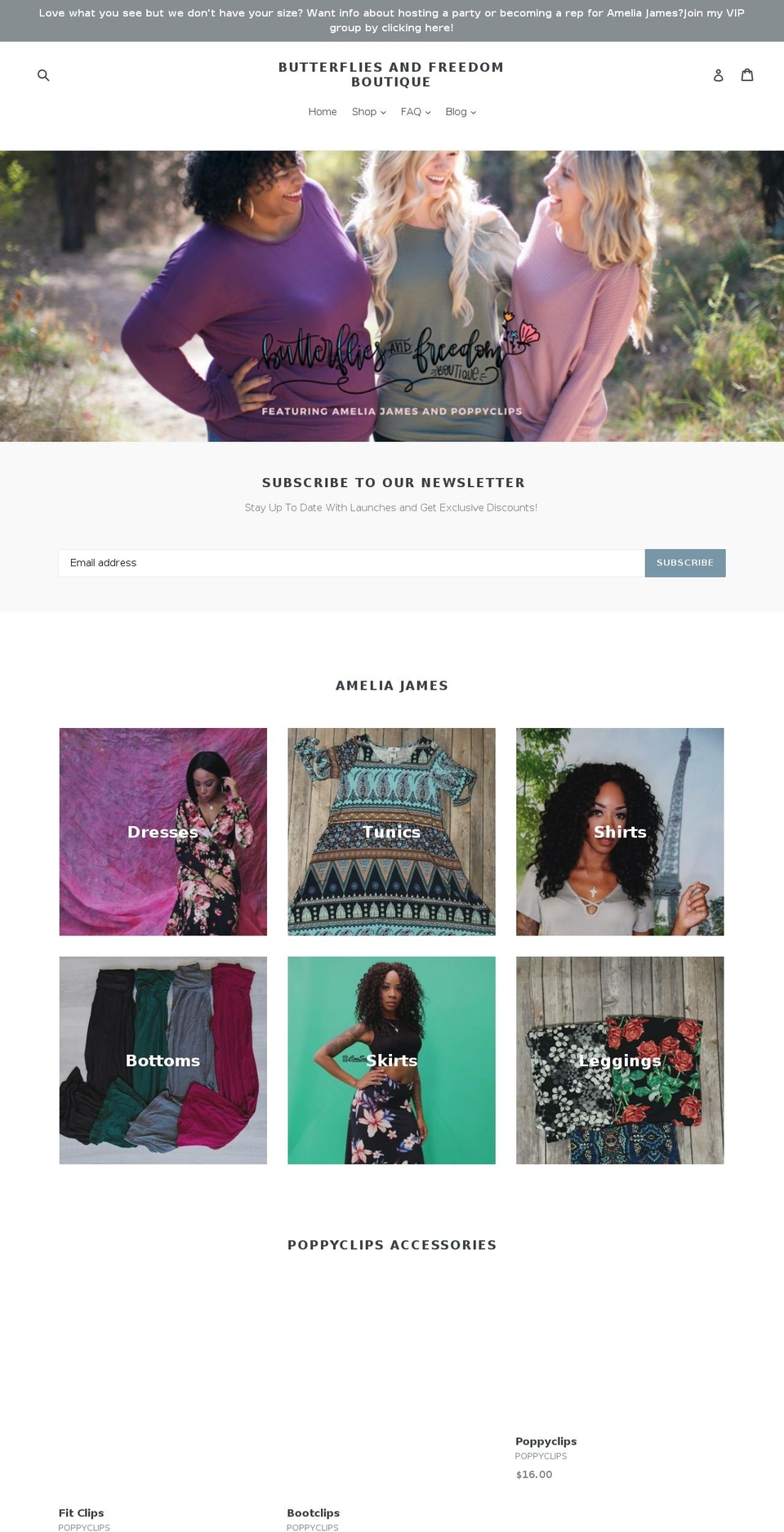 butterfliesandfreedomboutique.com — Shopify storefront screenshot