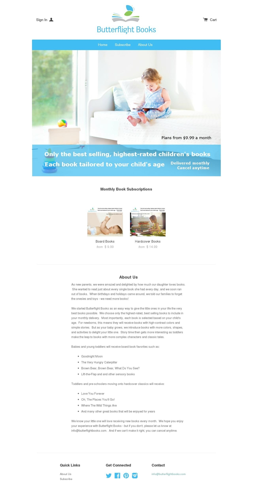 butterflightbooks.com shopify website screenshot