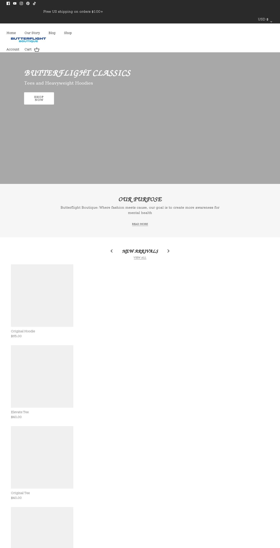 butterflightboutique.com shopify website screenshot