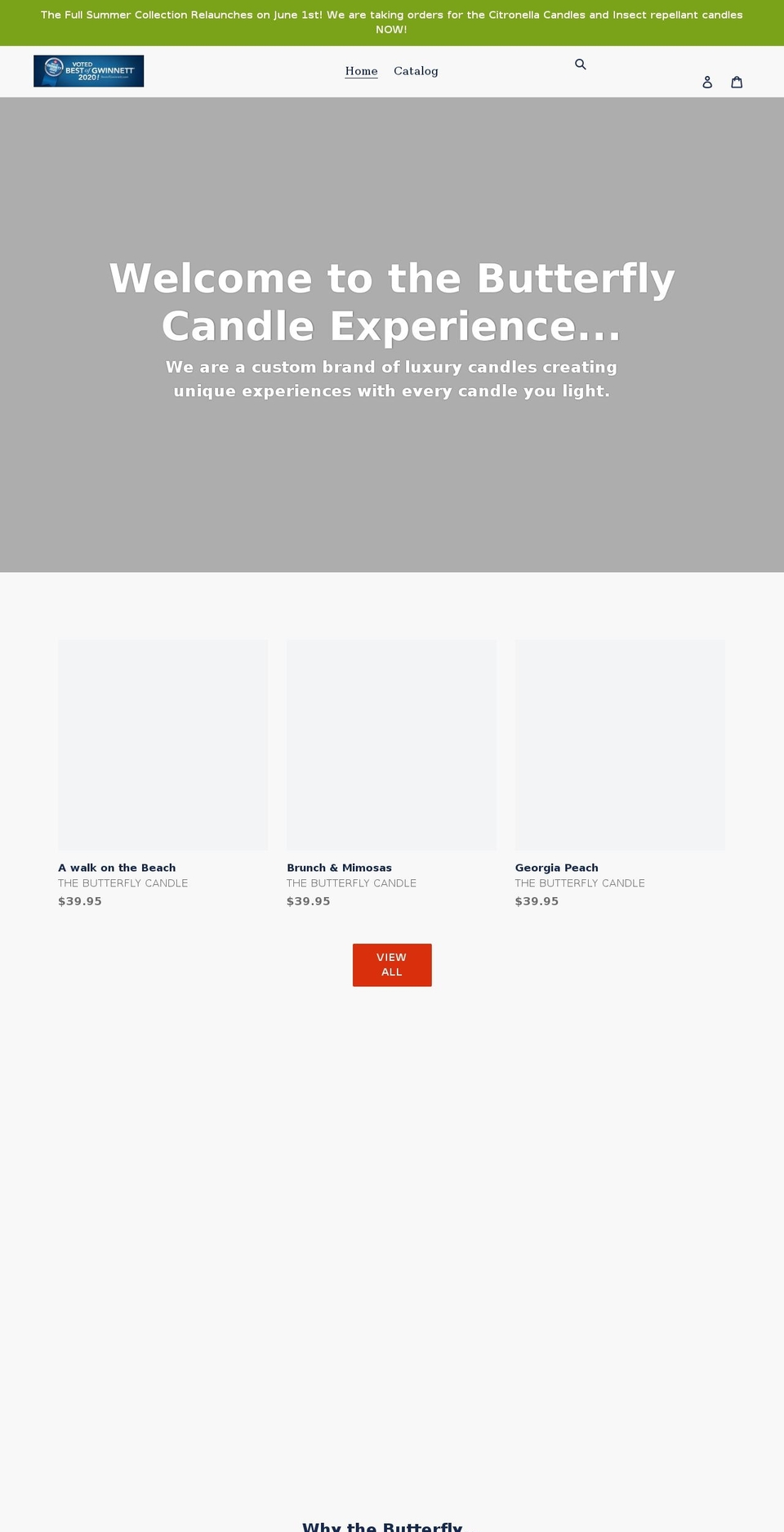 butterflycandleco.com shopify website screenshot