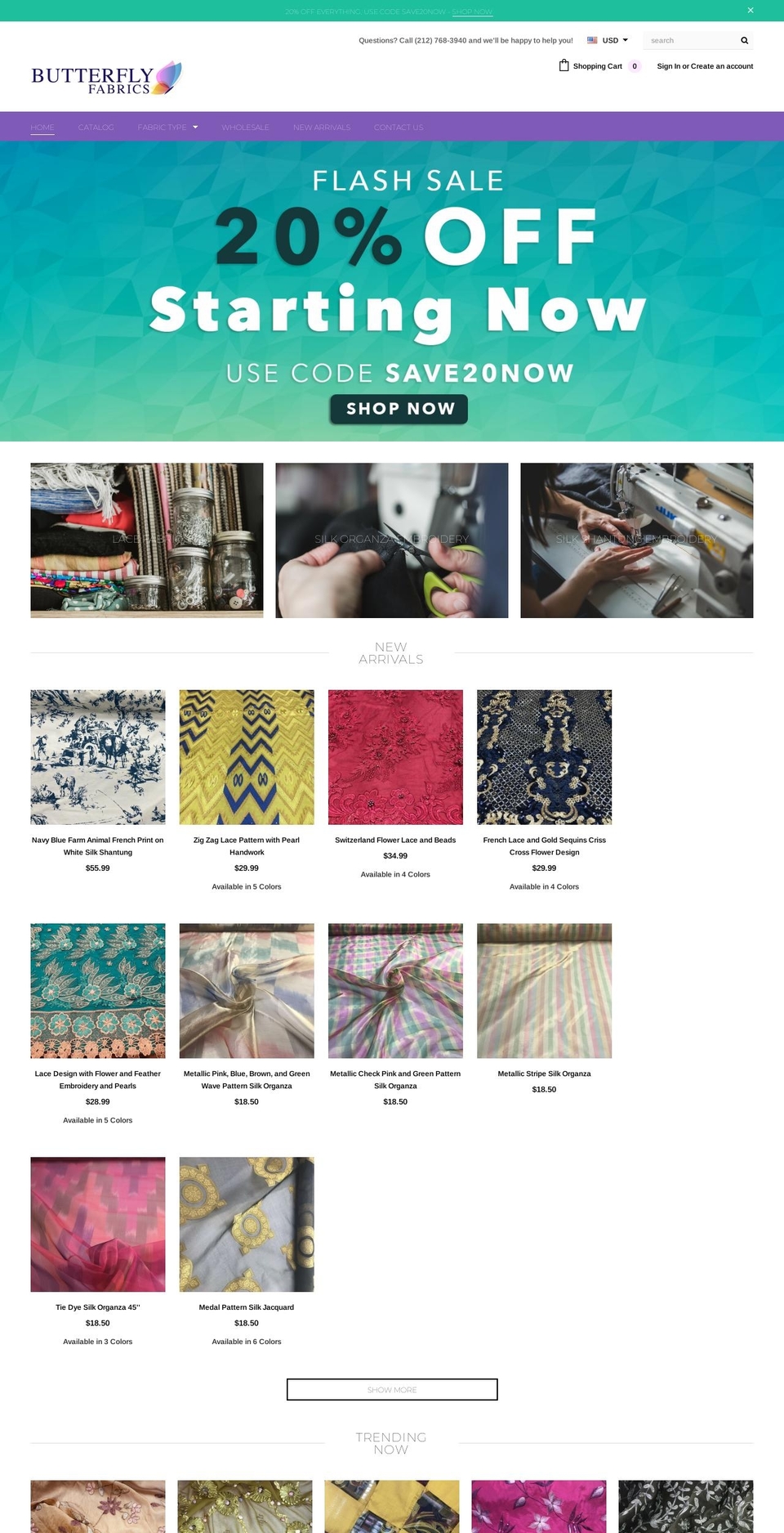 butterflyfabricsnyc.com shopify website screenshot