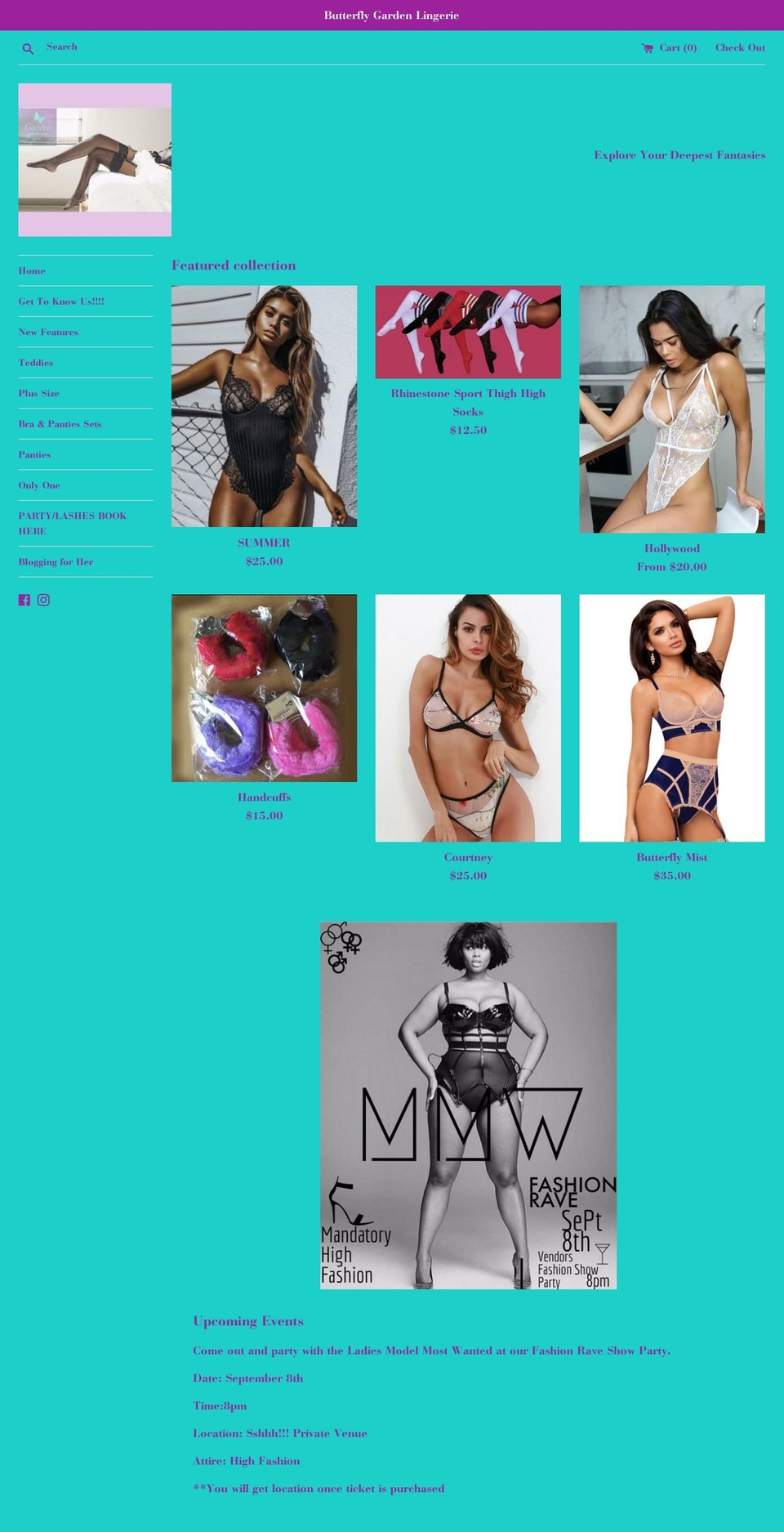 butterflygardenlingerie.com — Shopify storefront screenshot