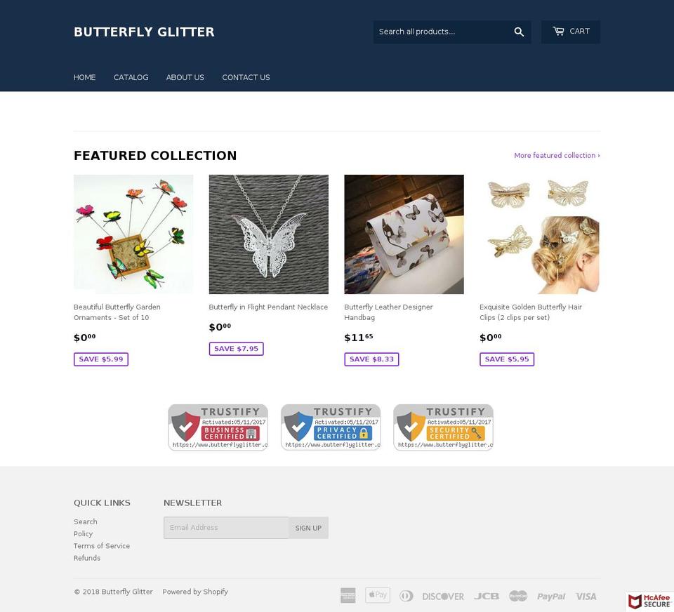 butterflyglitter.com — Shopify storefront screenshot