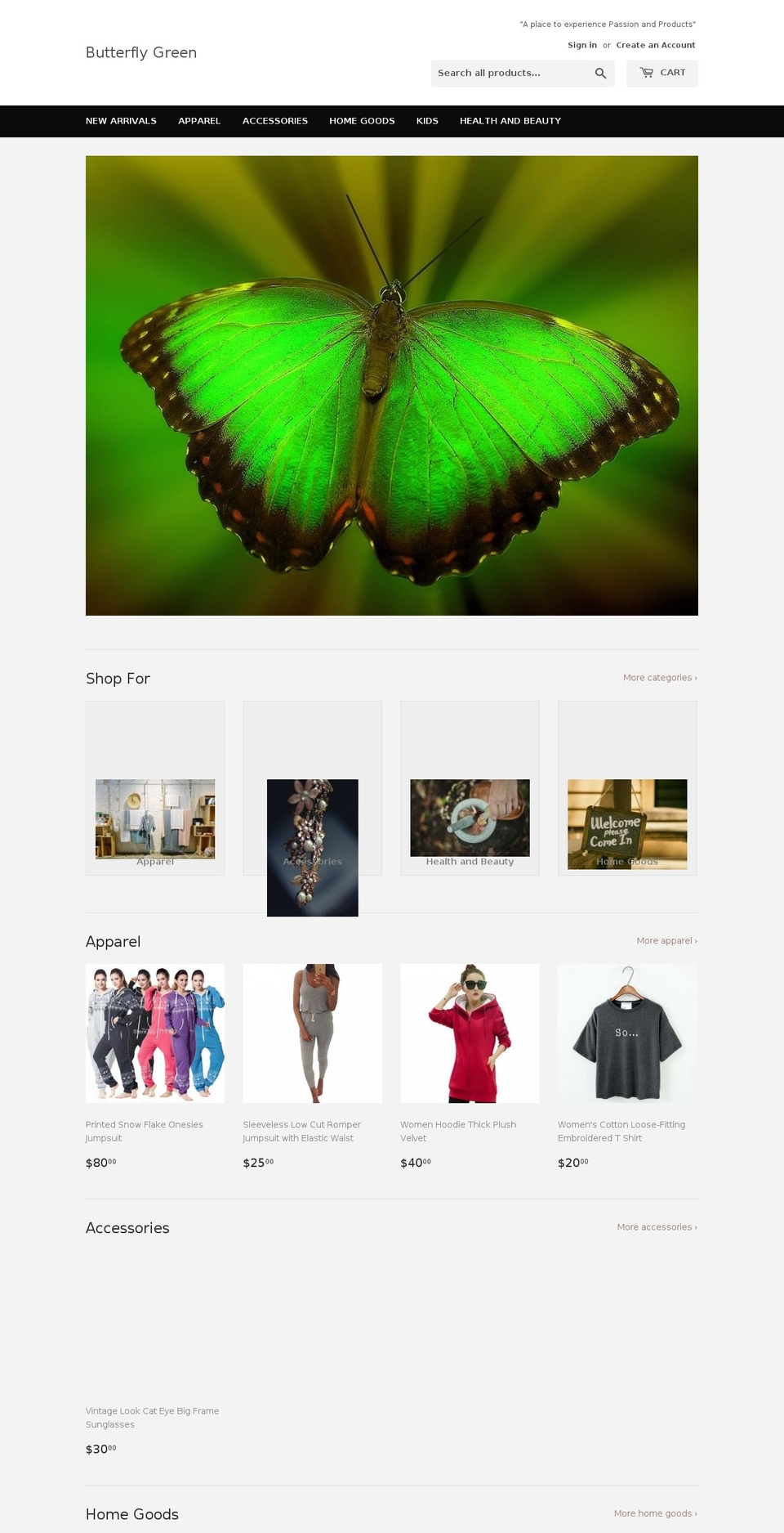 butterflygreen.com — Shopify storefront screenshot