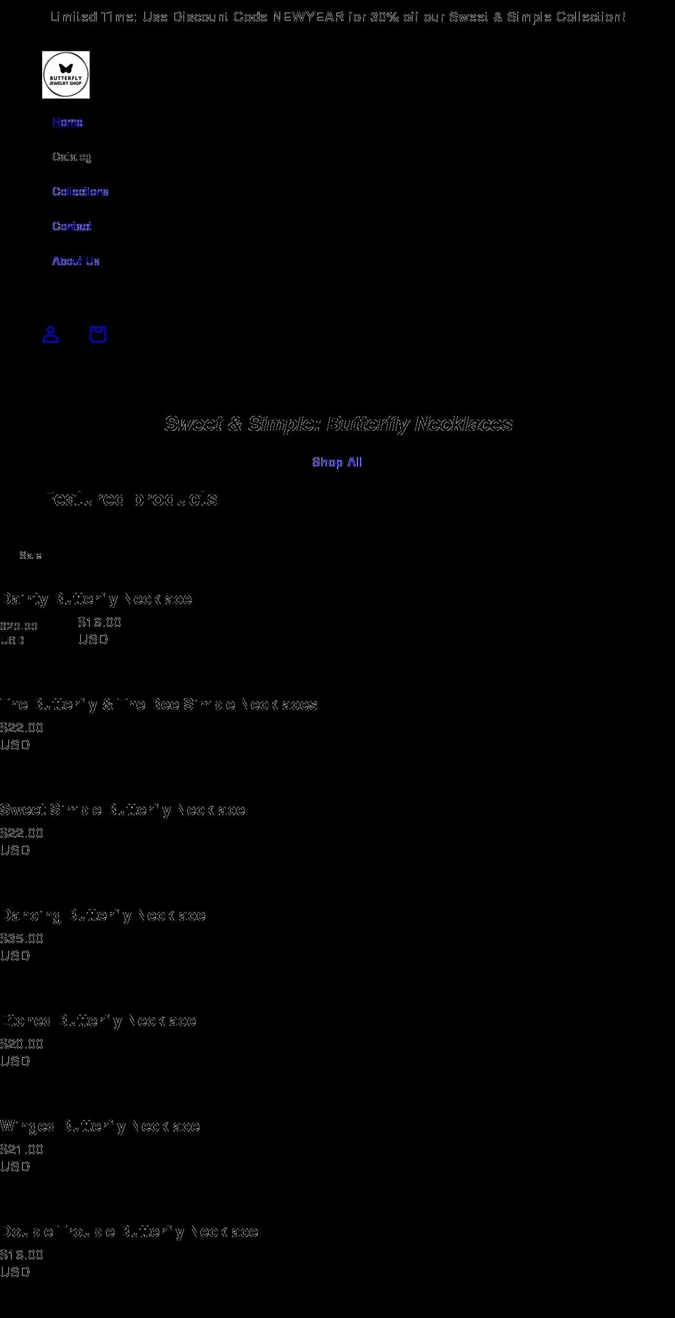 butterflyjewelryshop.com shopify website screenshot
