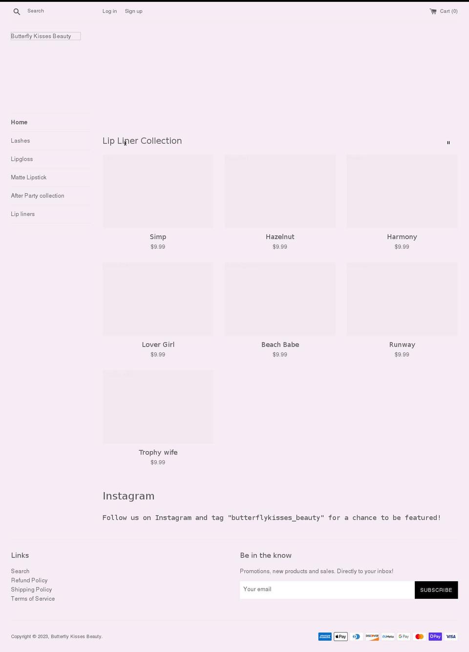 butterflykissesbeauty.shop shopify website screenshot
