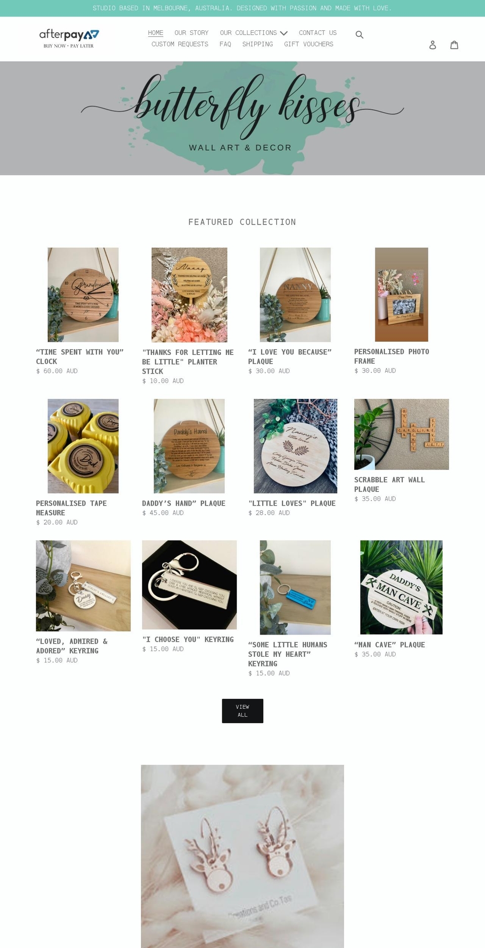 butterflykisseswallart.com shopify website screenshot