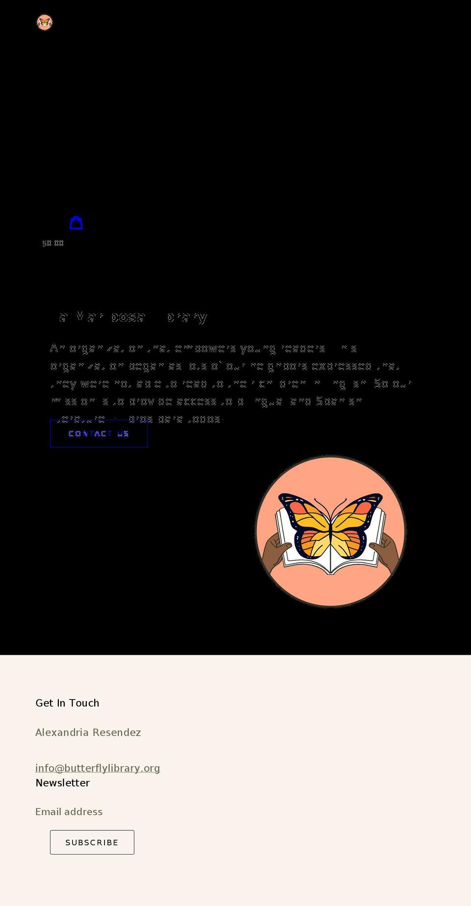 butterflylibrary.org shopify website screenshot