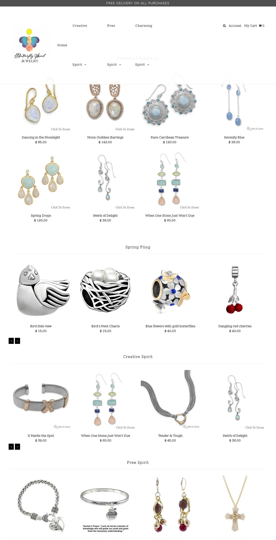 butterflysouljewelry.com — Shopify storefront screenshot