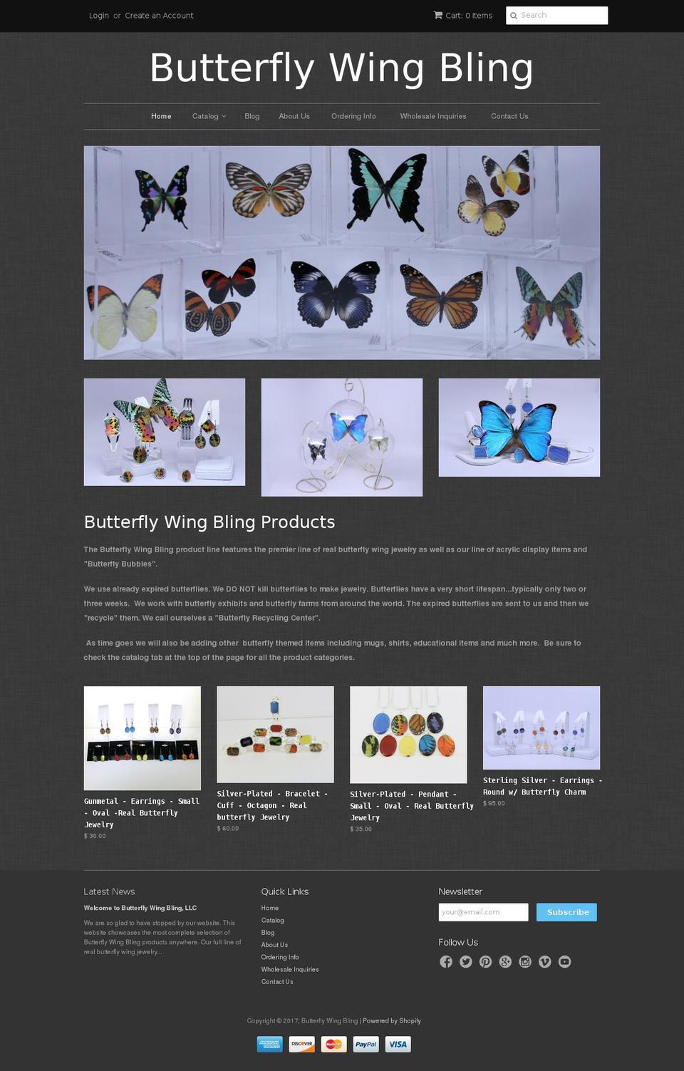 butterflywingbling.com shopify website screenshot