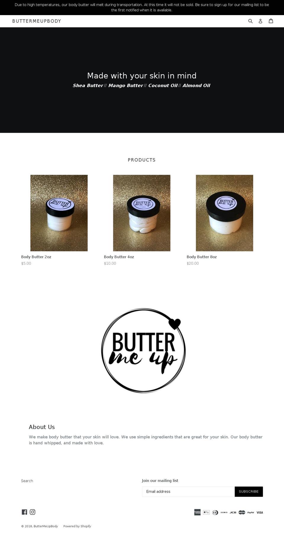 buttermeupbody.com — Shopify storefront screenshot