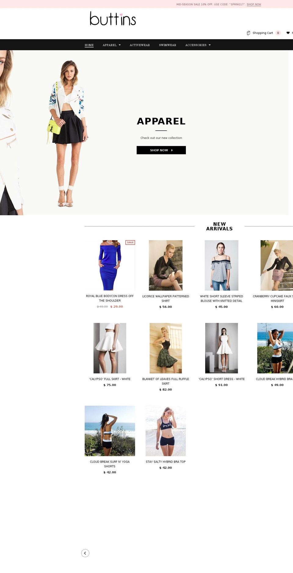 buttins.com shopify website screenshot