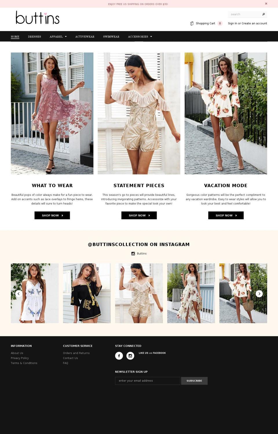 buttinscollection.com — Shopify storefront screenshot