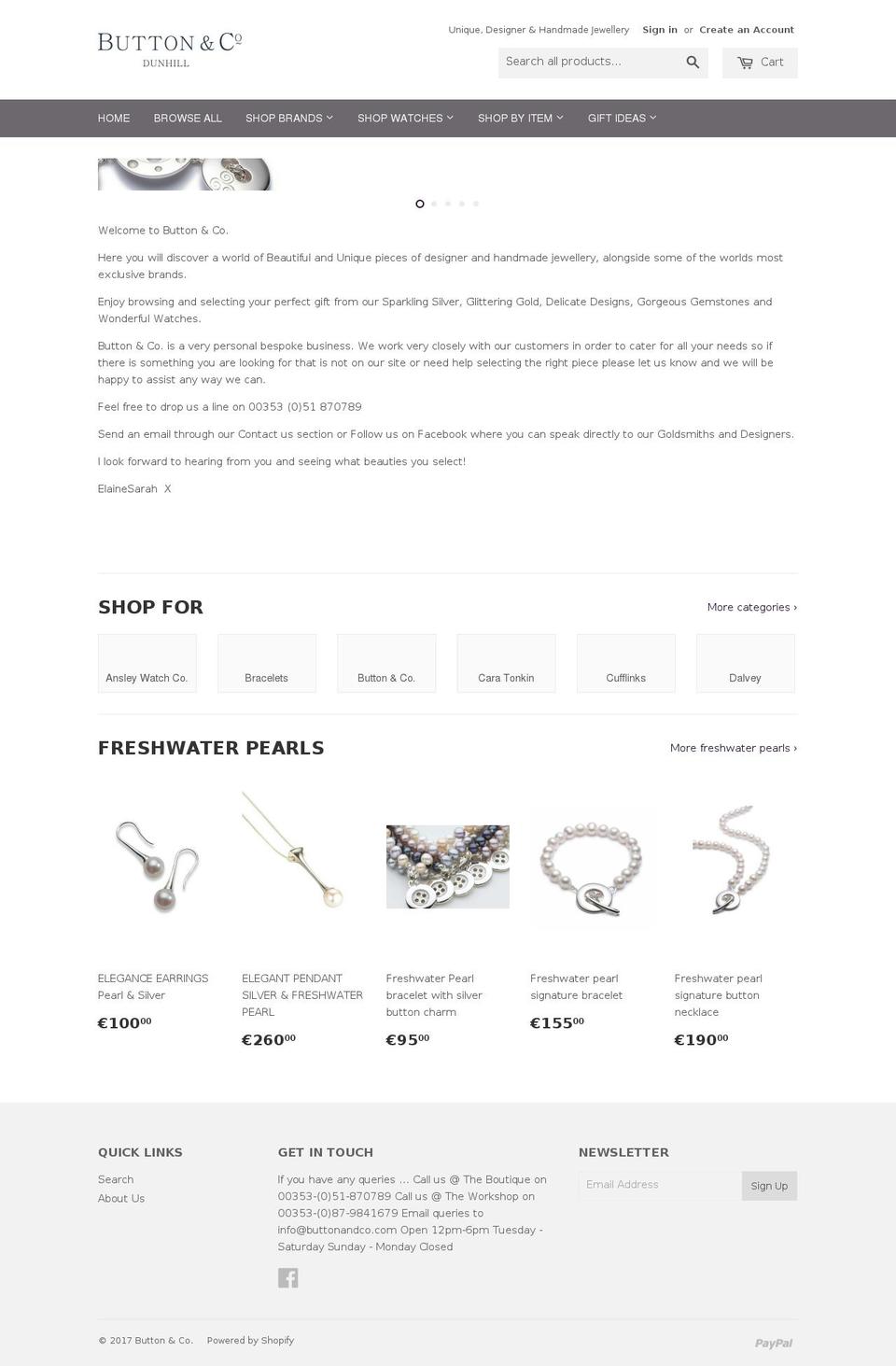 buttonandco.ie shopify website screenshot