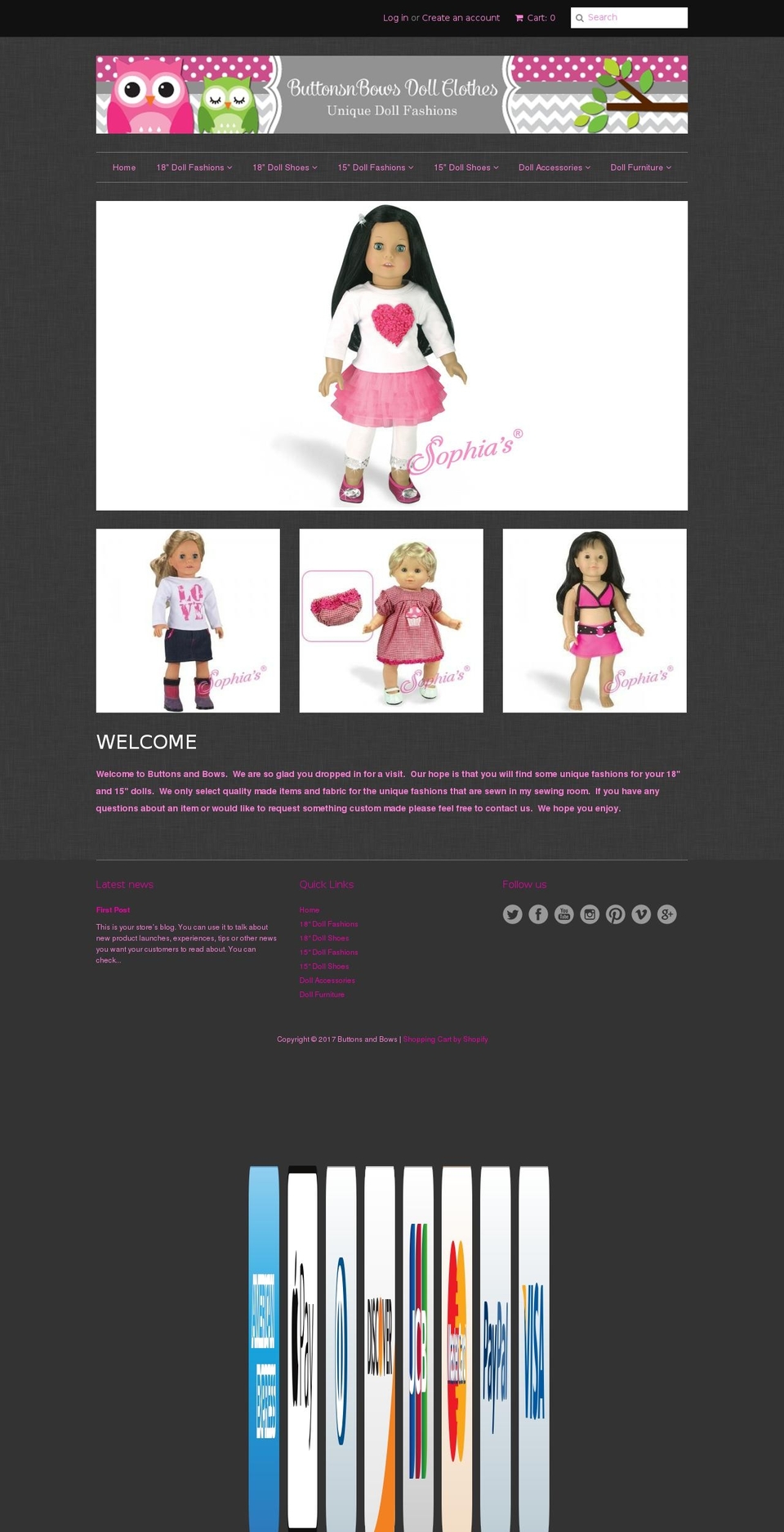 buttonsandbowsdollclothes.com shopify website screenshot