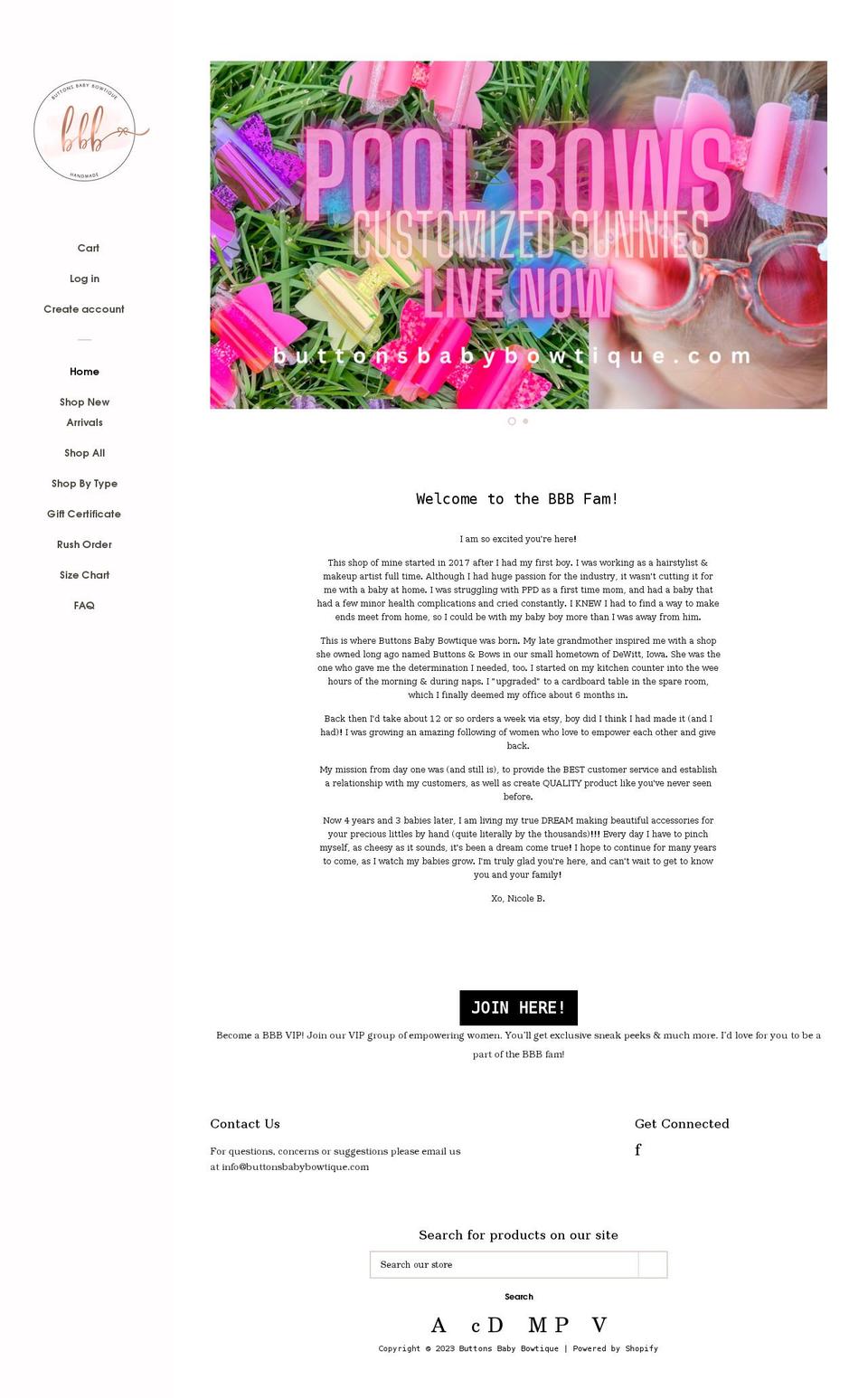 buttonsbabybowtique.com shopify website screenshot