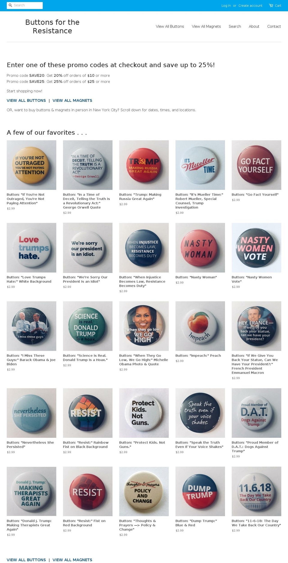 buttonsfortheresistance.com shopify website screenshot