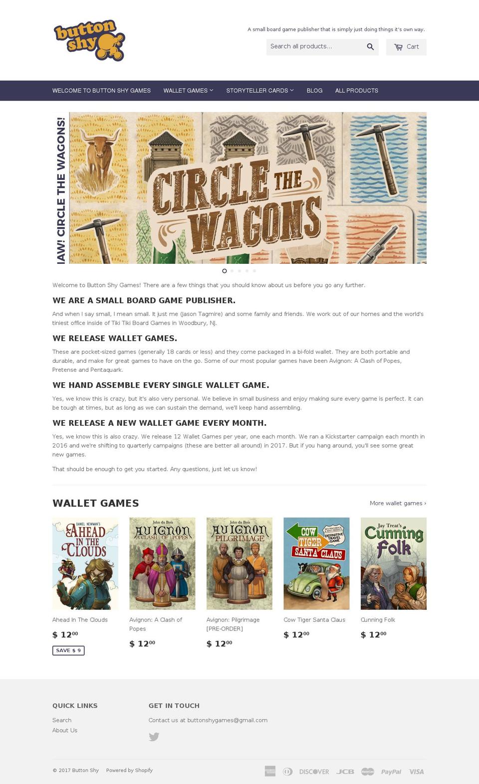 buttonshygames.com shopify website screenshot
