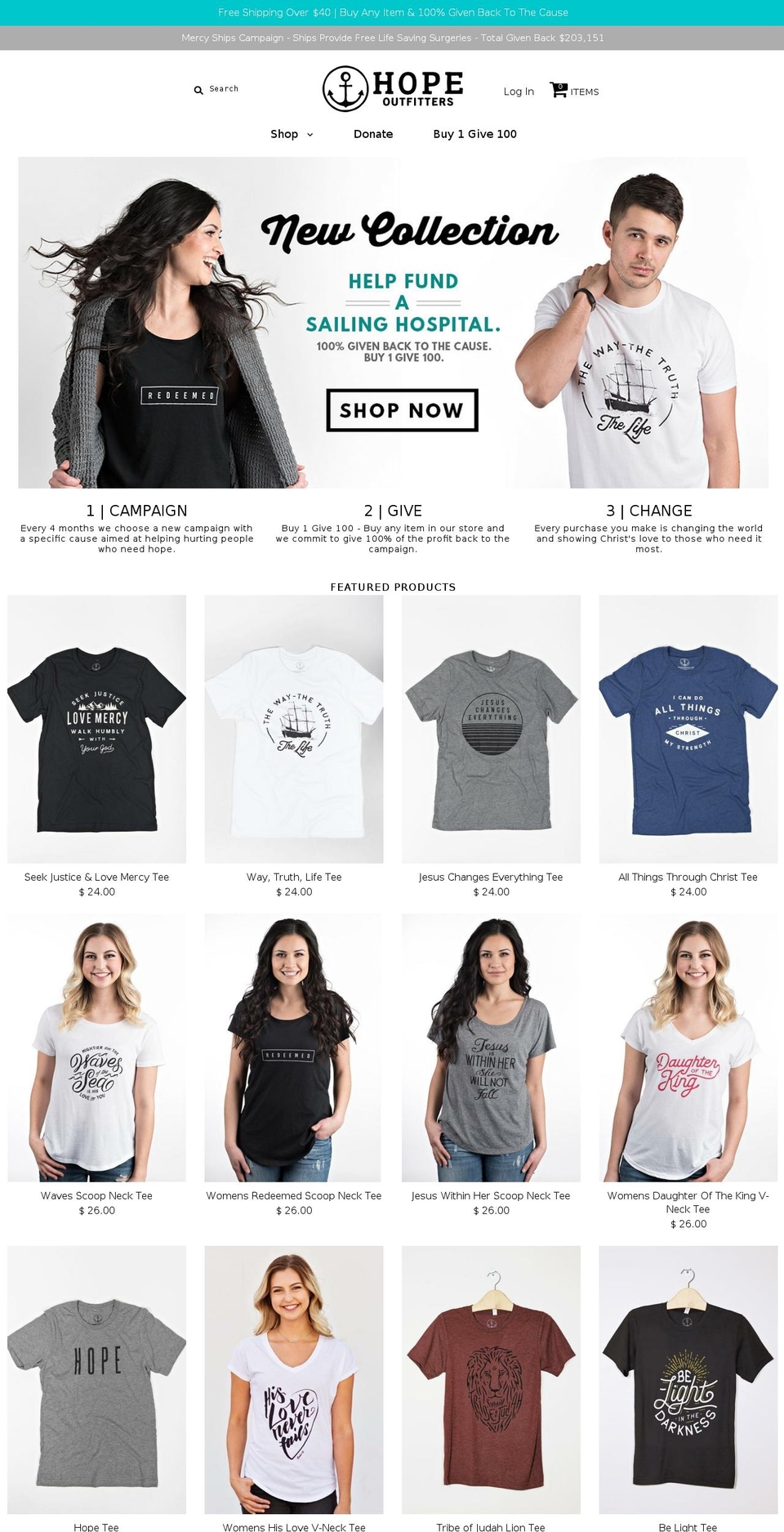 buy1give100.com shopify website screenshot