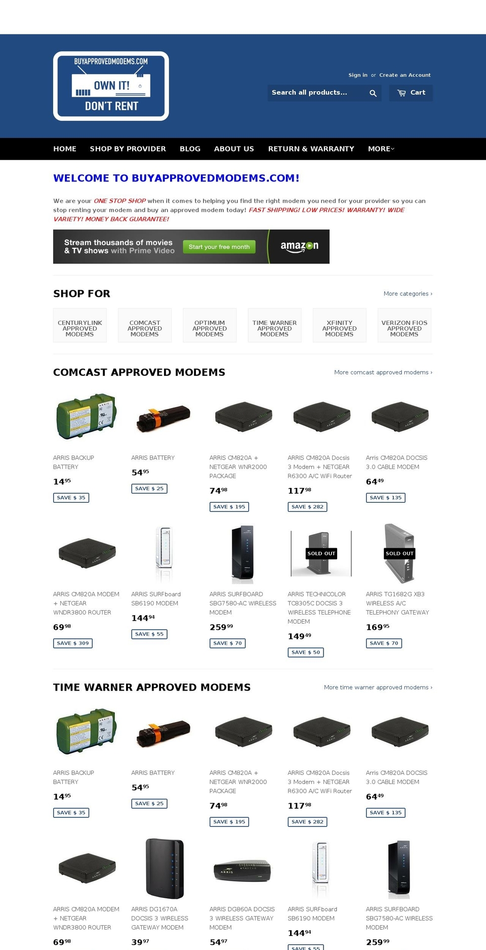 buyapprovedmodems.com shopify website screenshot