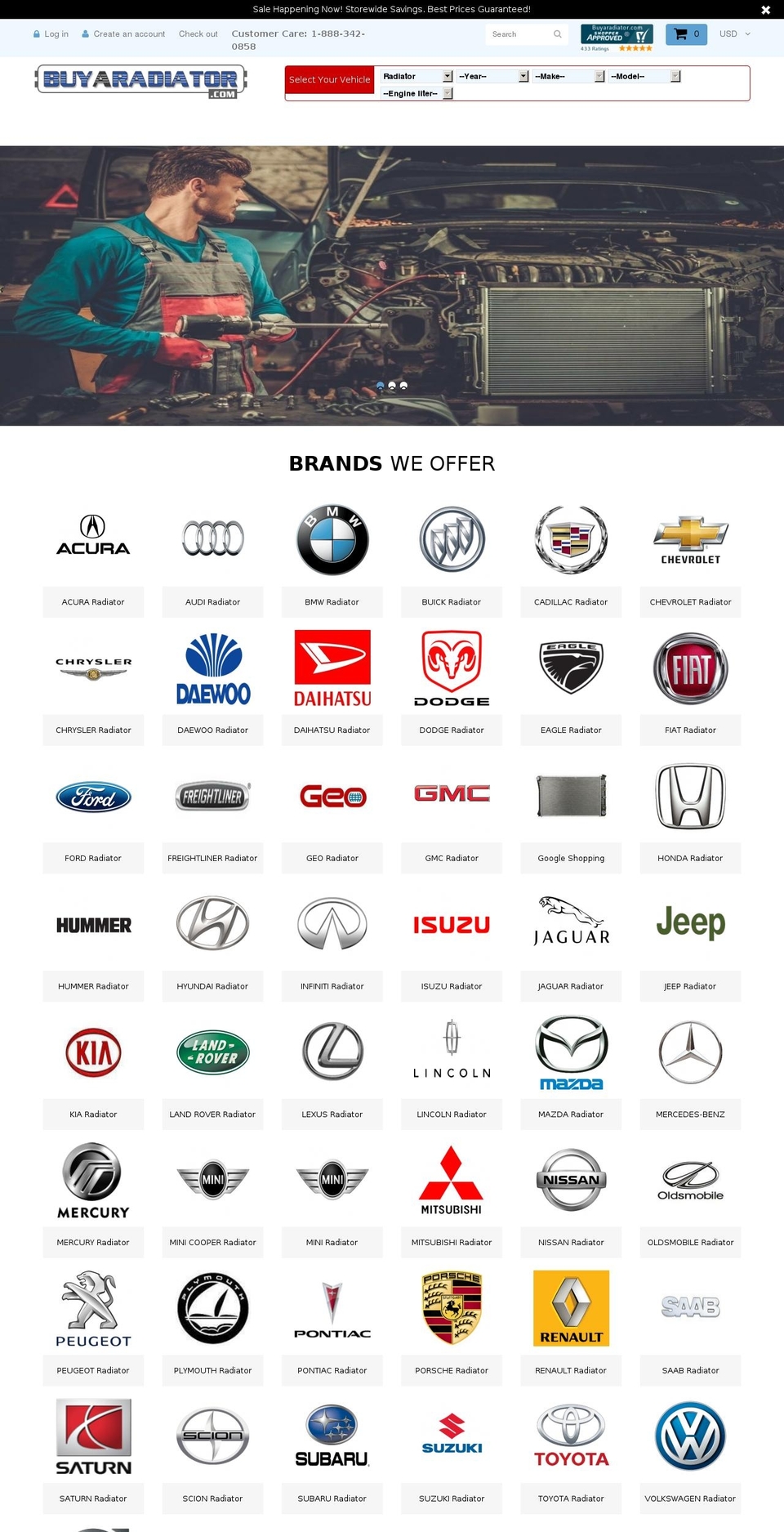 buyaradiator.com shopify website screenshot
