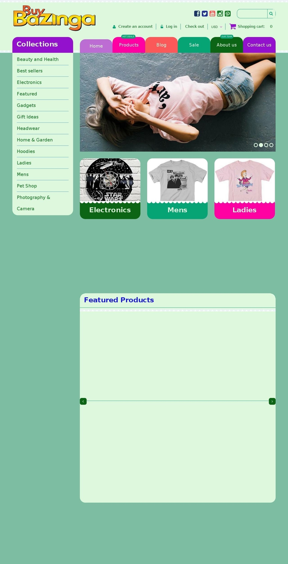 theme186 Shopify theme site example buybazinga.com