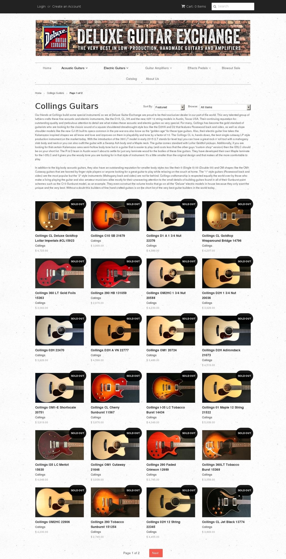 buycollingsguitars.com shopify website screenshot