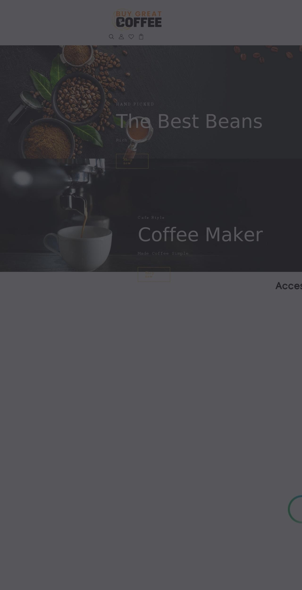 Coffeza home Shopify theme site example buygreatcoffee.com