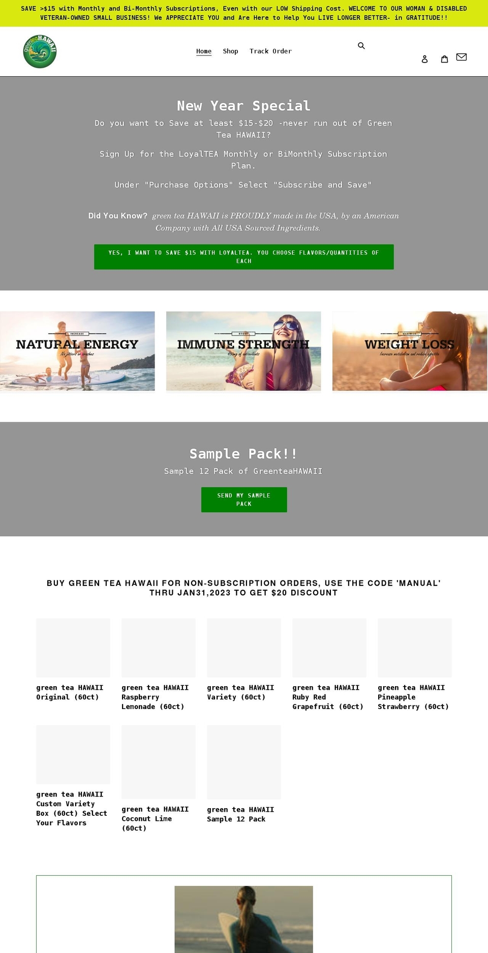 buygreenteahawaii.com shopify website screenshot