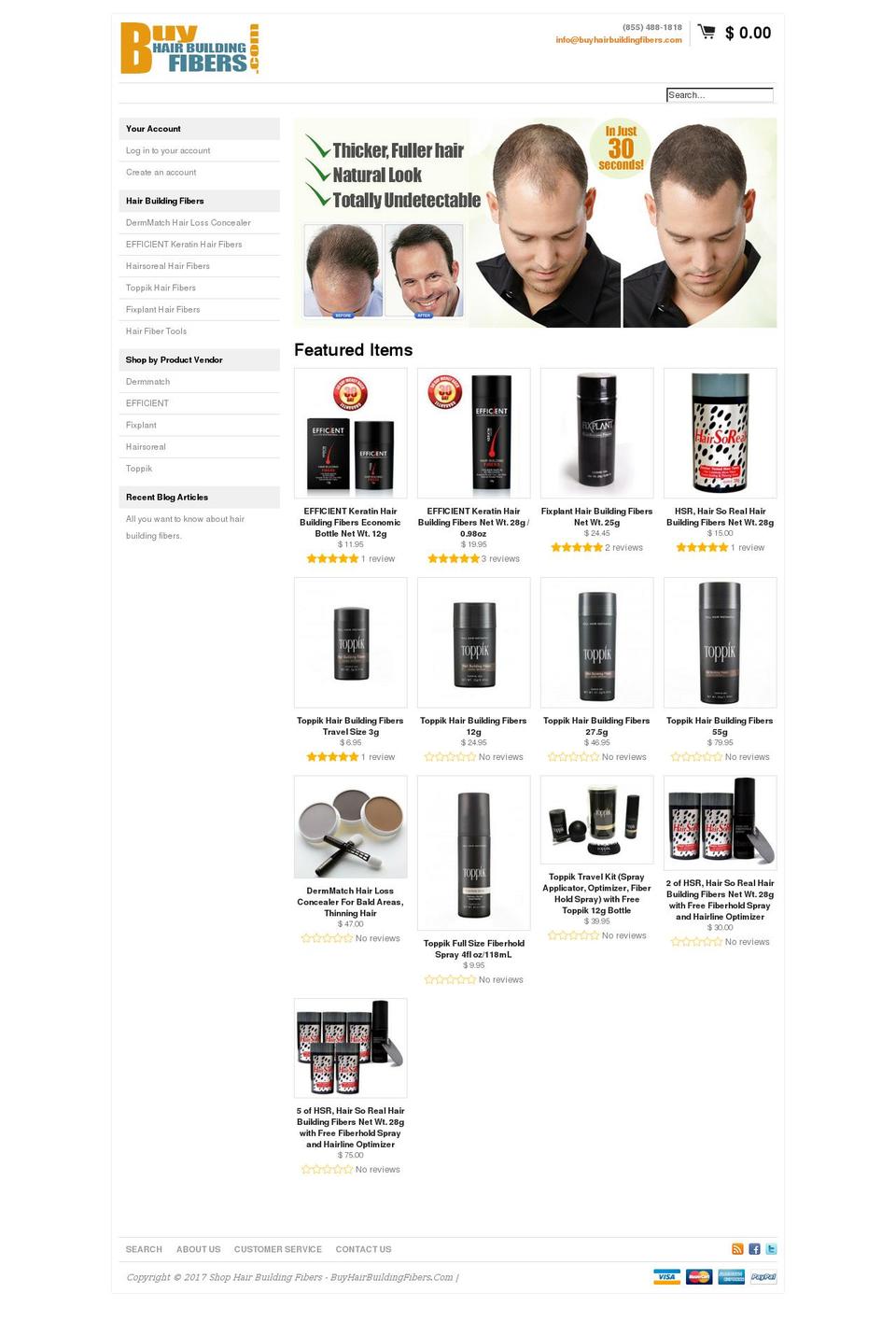 buyhairbuildingfibers.com shopify website screenshot